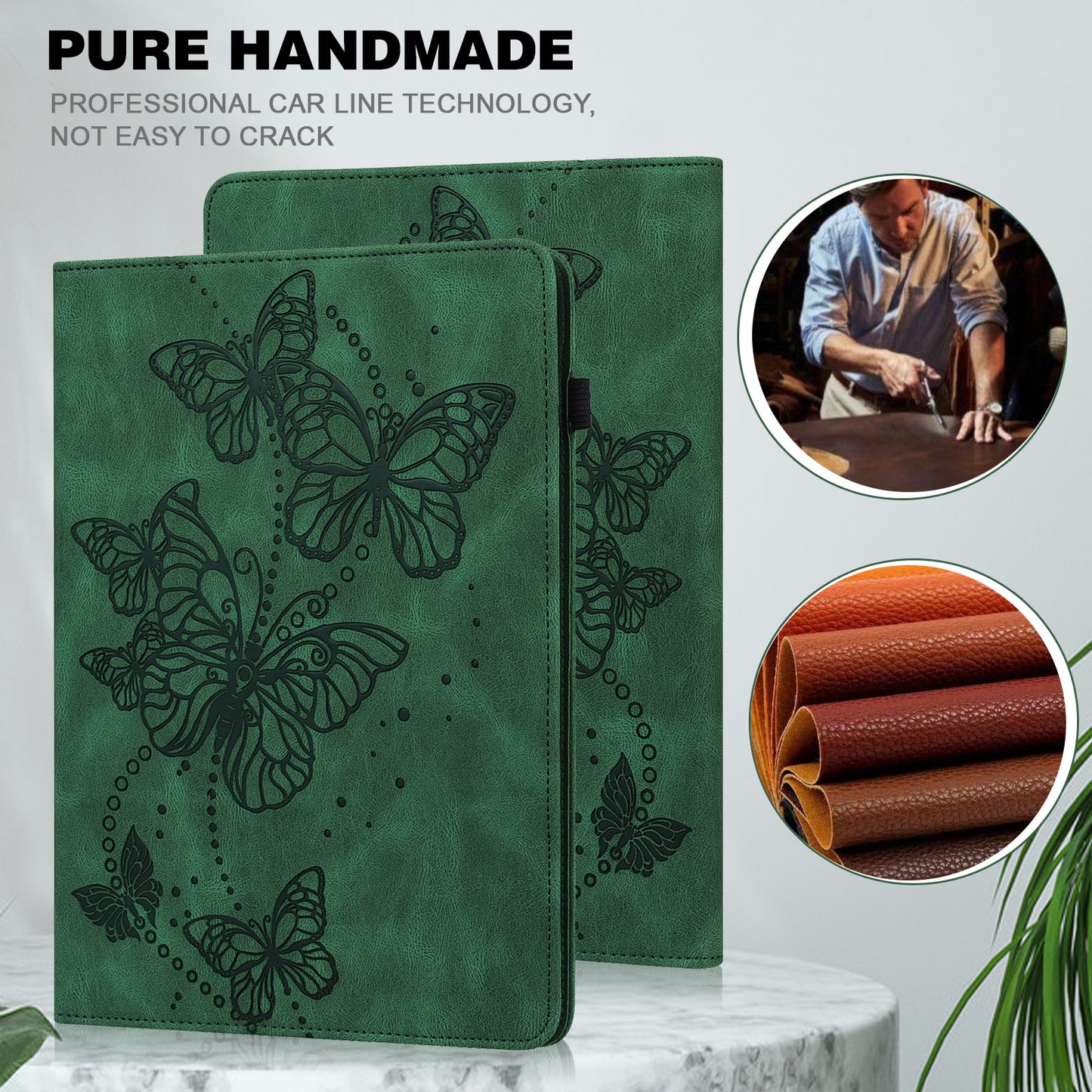 Imprinted Butterfly Pattern PU Leather Folio Stand Case with Card Holders and Elastic Band for Lenovo Tab M10 HD Gen 2 TB-X306X