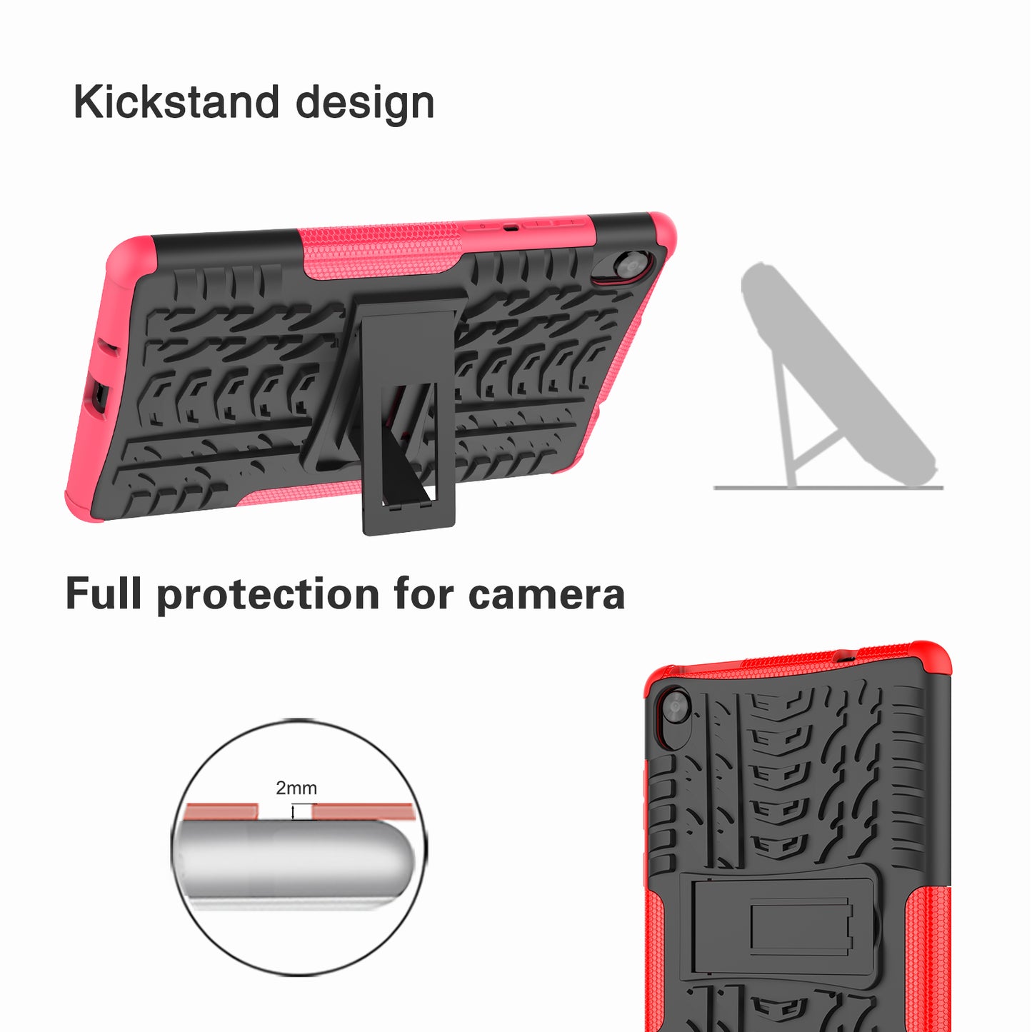 Tire Texture Hard PC Back Soft TPU Rugged Protective Phone Case with Kickstand for Lenovo Tab M8 (HD) 8505 / Tab M8 (3rd Gen) 8506