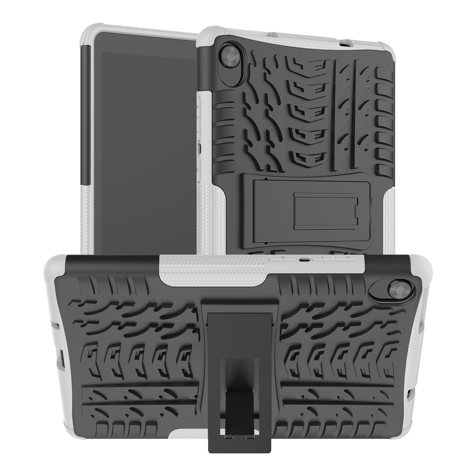 Tire Texture Hard PC Back Soft TPU Rugged Protective Phone Case with Kickstand for Lenovo Tab M8 (HD) 8505 / Tab M8 (3rd Gen) 8506