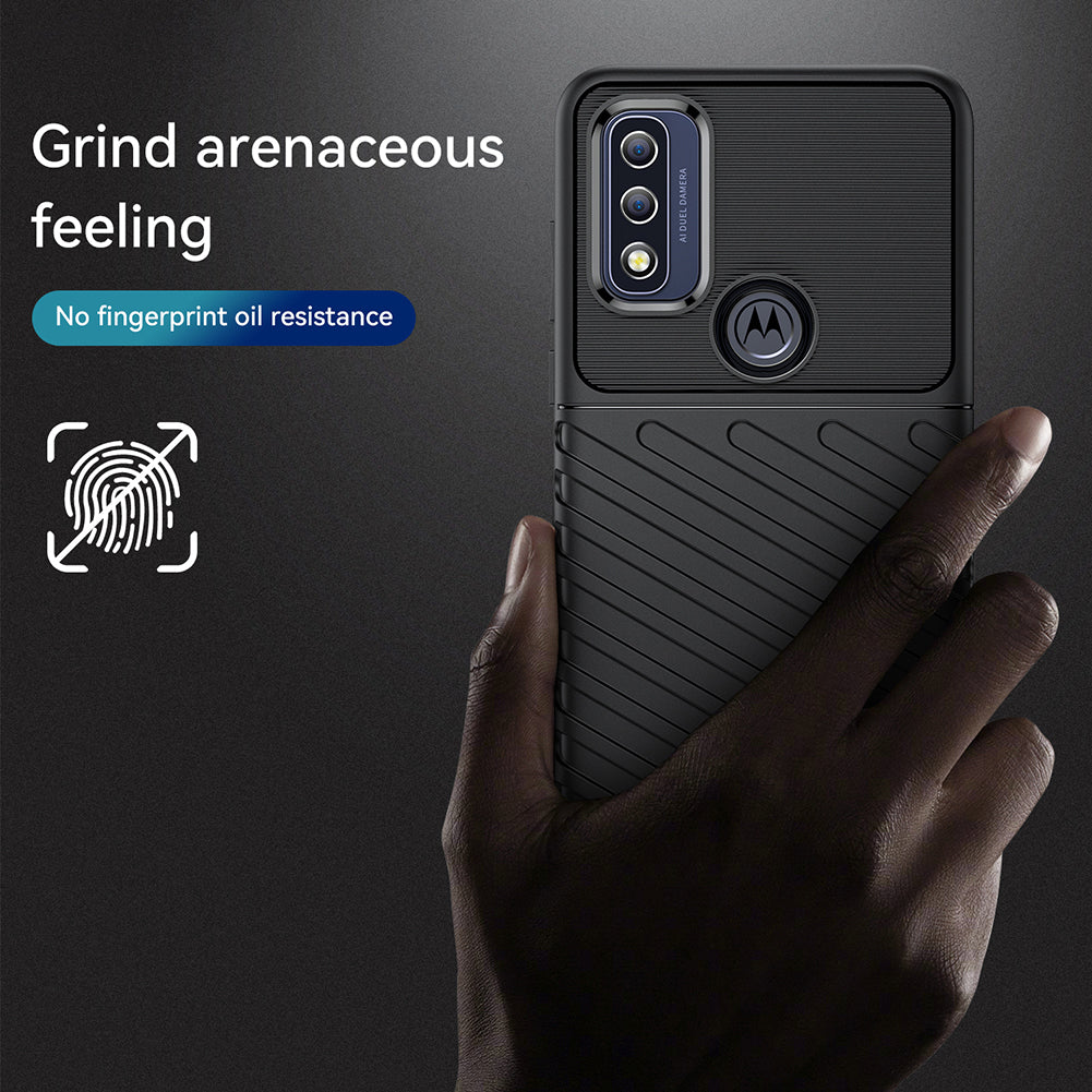 Thunder Series Twill Texture Anti-fingerprints Thickened TPU Protective Back Cover for Motorola G Pure