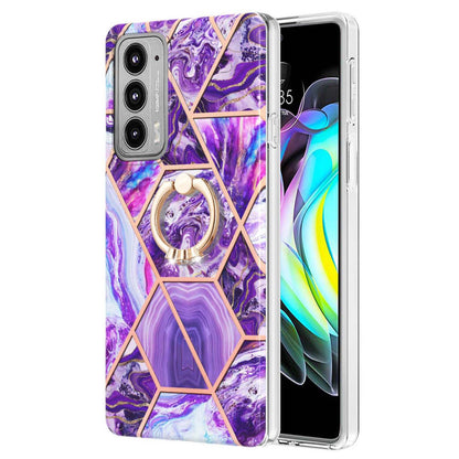 Marble Pattern 2.0mm IMD Soft TPU Bumper Anti-Scratch Shockproof Electroplating Case with Ring Kickstand Motorola Edge 20