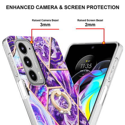 Marble Pattern 2.0mm IMD Soft TPU Bumper Anti-Scratch Shockproof Electroplating Case with Ring Kickstand Motorola Edge 20