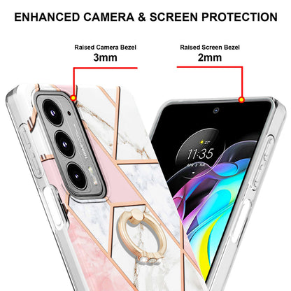 Marble Pattern 2.0mm IMD Soft TPU Bumper Anti-Scratch Shockproof Electroplating Case with Ring Kickstand Motorola Edge 20