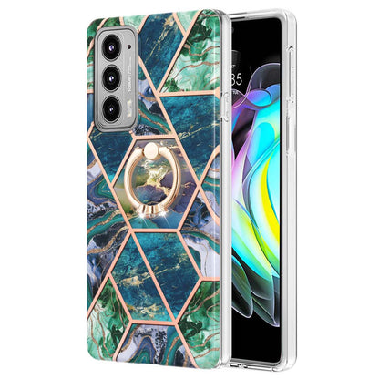 Marble Pattern 2.0mm IMD Soft TPU Bumper Anti-Scratch Shockproof Electroplating Case with Ring Kickstand Motorola Edge 20