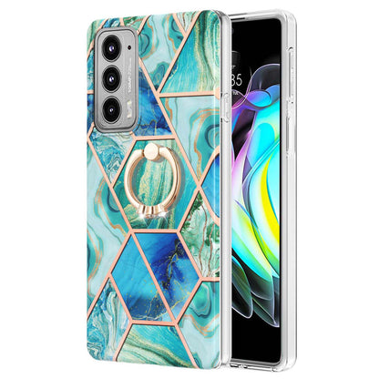 Marble Pattern 2.0mm IMD Soft TPU Bumper Anti-Scratch Shockproof Electroplating Case with Ring Kickstand Motorola Edge 20