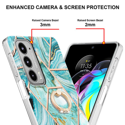 Marble Pattern 2.0mm IMD Soft TPU Bumper Anti-Scratch Shockproof Electroplating Case with Ring Kickstand Motorola Edge 20