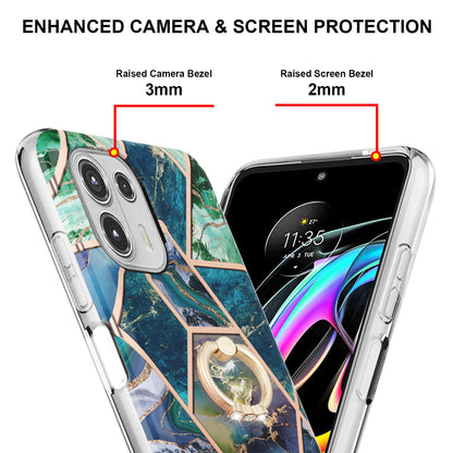 Ring Kickstand Electroplating 2.0mm IMD Soft TPU Marble Pattern Anti-Scratch Protective Cover for Motorola Edge 20 Lite