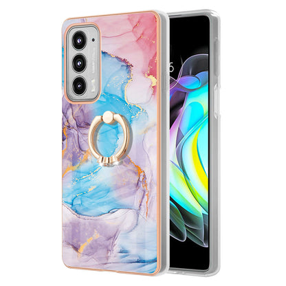 IMD Design Marble Pattern Lightweight Anti-Fall Soft TPU Phone Cover Case with Ring Kickstand for Motorola Edge 20