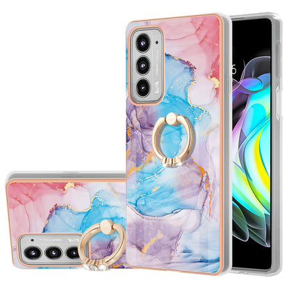 IMD Design Marble Pattern Lightweight Anti-Fall Soft TPU Phone Cover Case with Ring Kickstand for Motorola Edge 20