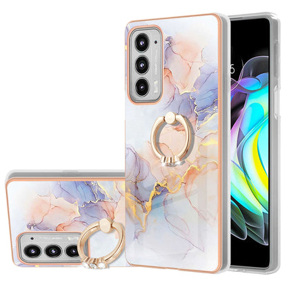 IMD Design Marble Pattern Lightweight Anti-Fall Soft TPU Phone Cover Case with Ring Kickstand for Motorola Edge 20