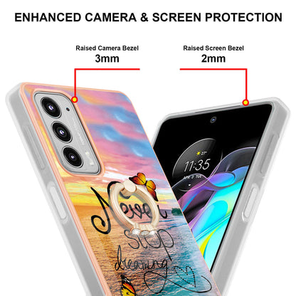 IMD Design Marble Pattern Lightweight Anti-Fall Soft TPU Phone Cover Case with Ring Kickstand for Motorola Edge 20