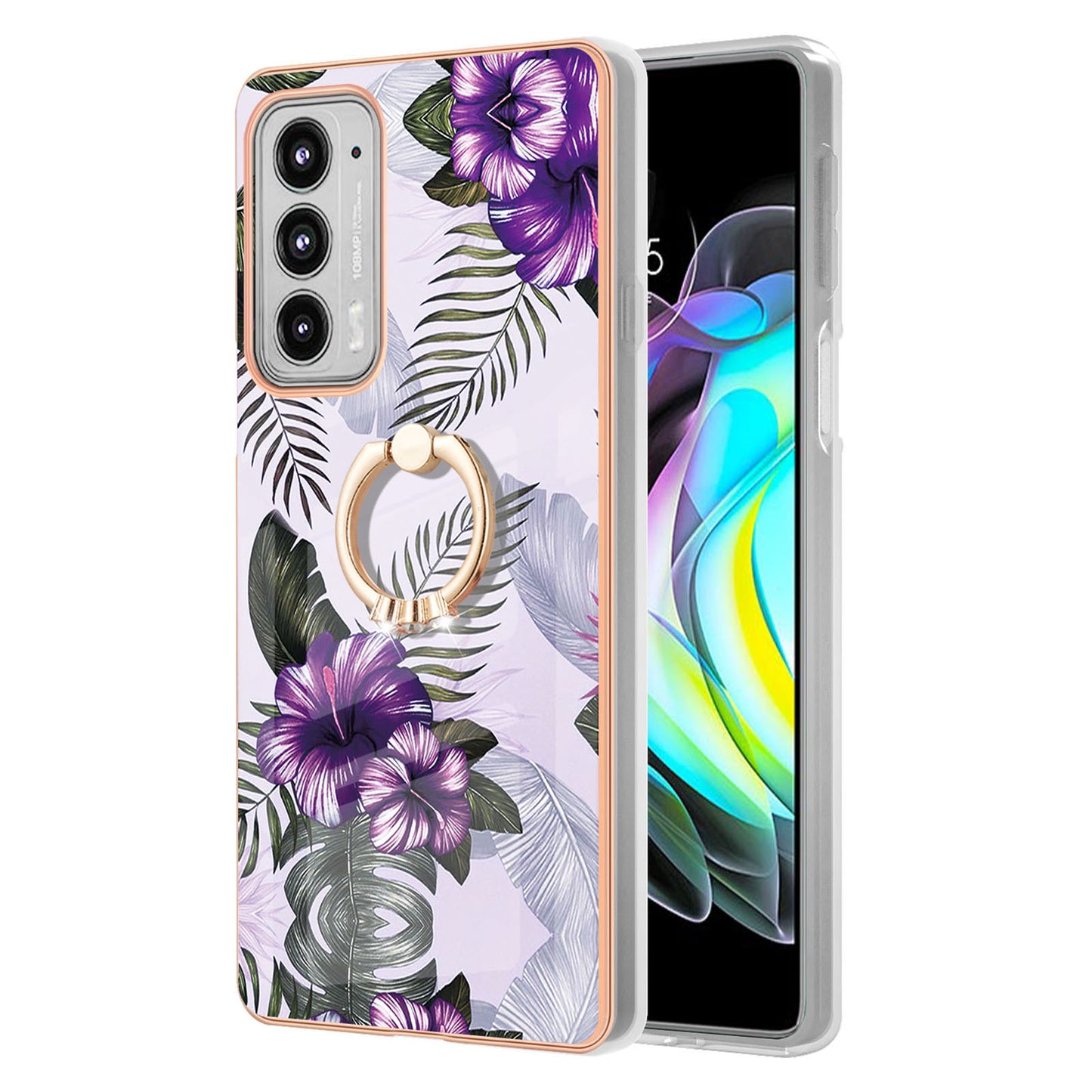 IMD Design Marble Pattern Lightweight Anti-Fall Soft TPU Phone Cover Case with Ring Kickstand for Motorola Edge 20