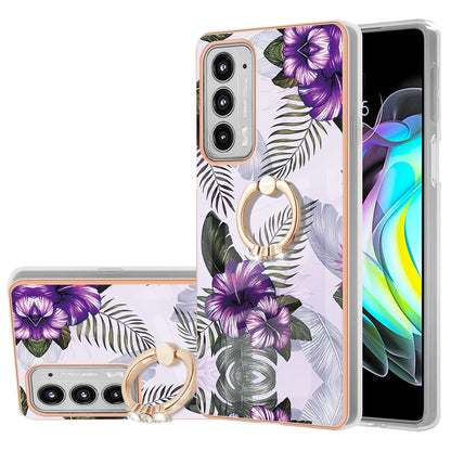 IMD Design Marble Pattern Lightweight Anti-Fall Soft TPU Phone Cover Case with Ring Kickstand for Motorola Edge 20