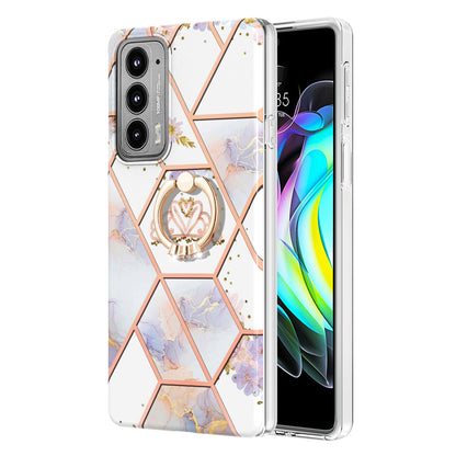 IMD Design Marble Pattern Lightweight Anti-Fall Soft TPU Phone Cover Case with Ring Kickstand for Motorola Edge 20