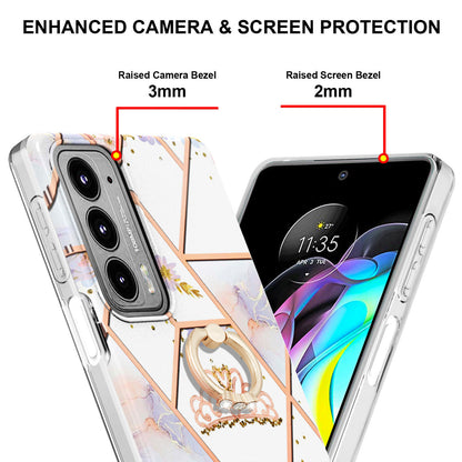 IMD Design Marble Pattern Lightweight Anti-Fall Soft TPU Phone Cover Case with Ring Kickstand for Motorola Edge 20