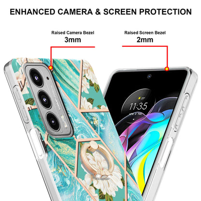 IMD Design Marble Pattern Lightweight Anti-Fall Soft TPU Phone Cover Case with Ring Kickstand for Motorola Edge 20