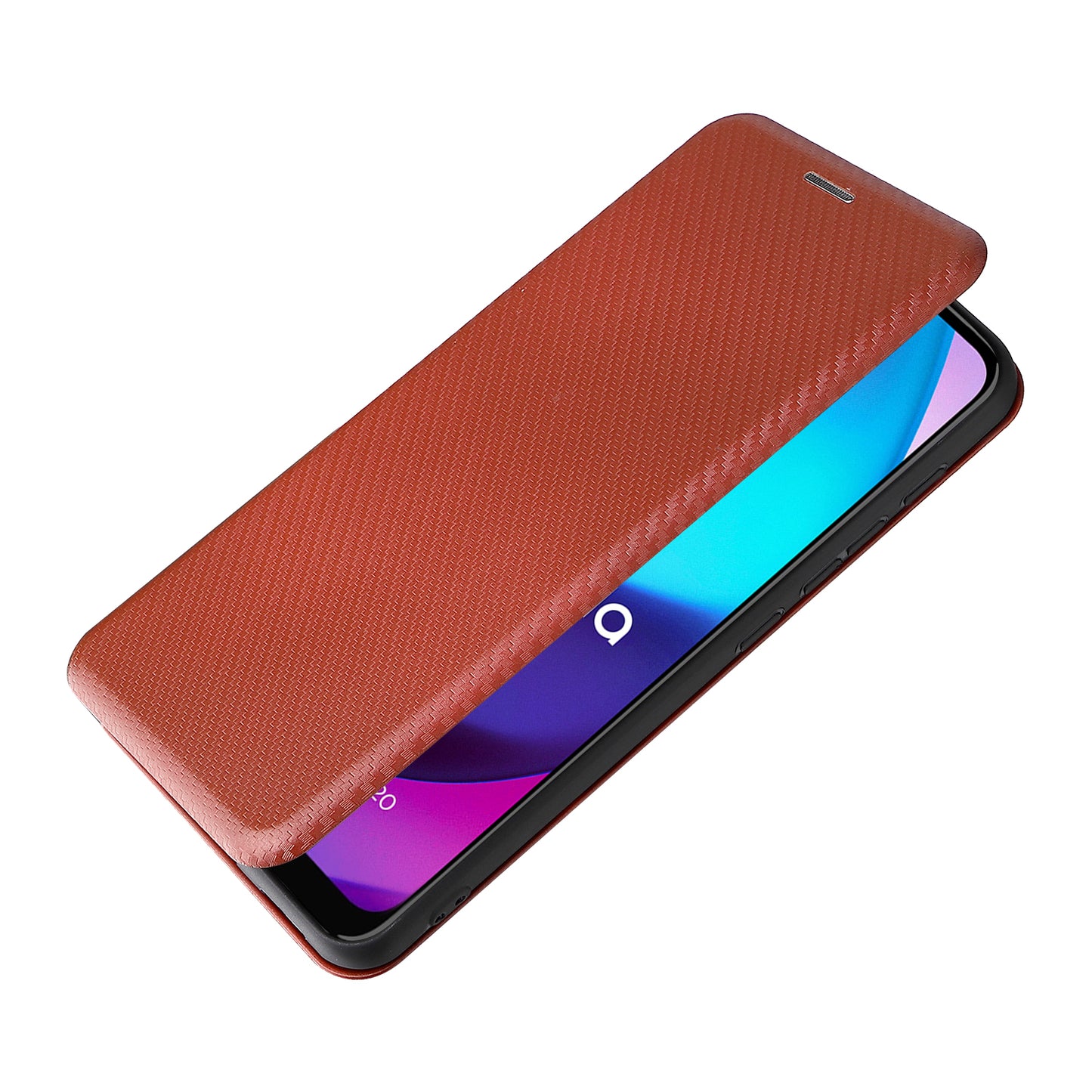 Carbon Fiber Texture PU Leather Card Holder Slot Stand Auto Closing Magnetic Case with Ring Strap for Motorola Moto E20