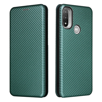 Carbon Fiber Texture PU Leather Card Holder Slot Stand Auto Closing Magnetic Case with Ring Strap for Motorola Moto E20