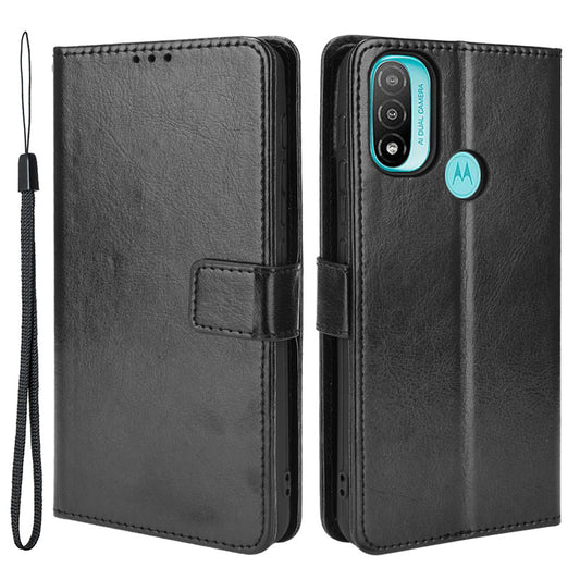 Flip Wallet Crazy Horse Texture PU Leather Stand Magnetic Protective Cover with Strap for Motorola Moto E20