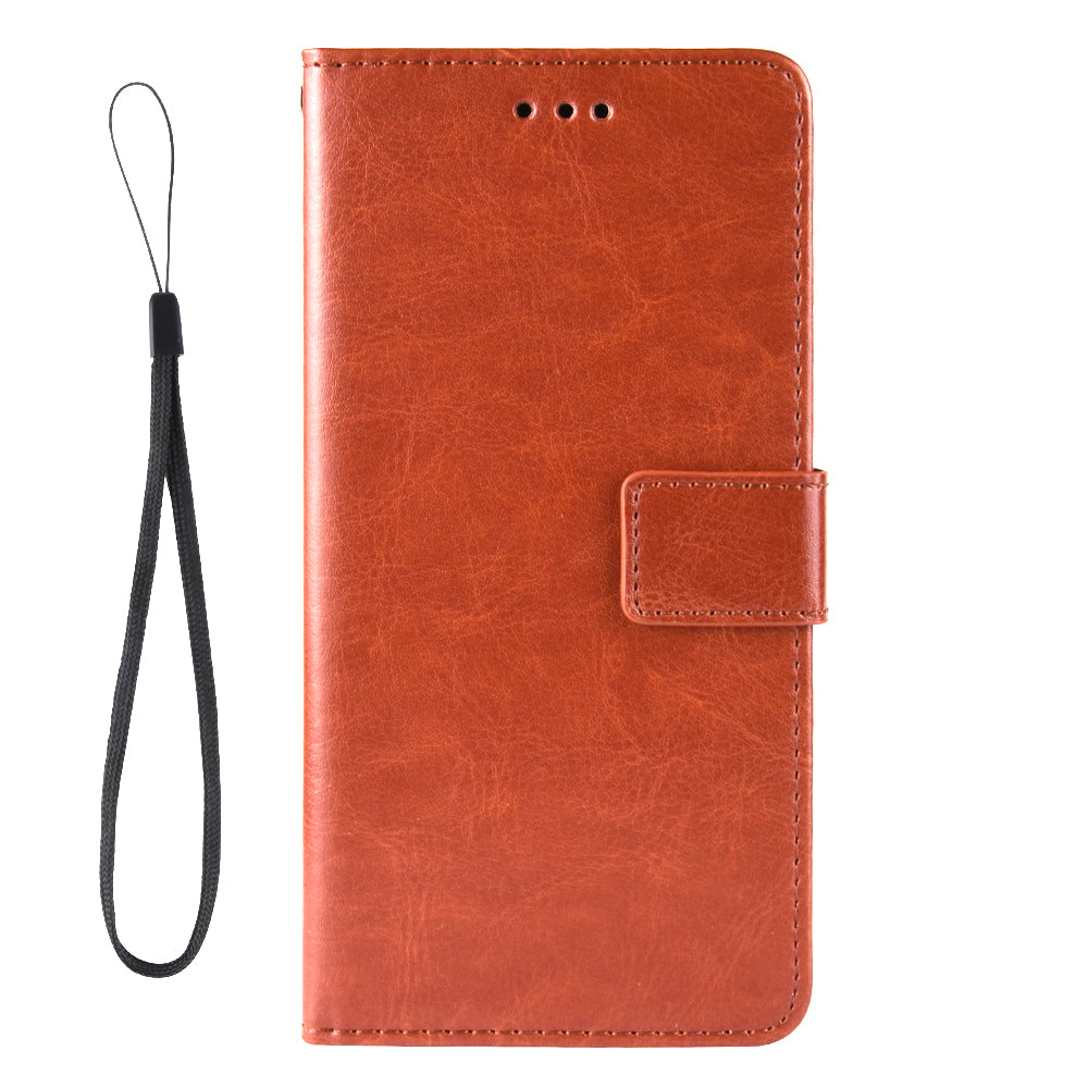 Stand Book Design Crazy Horse Texture PU Flip Folio Wallet Phone Case with Strap for Motorola G Pure