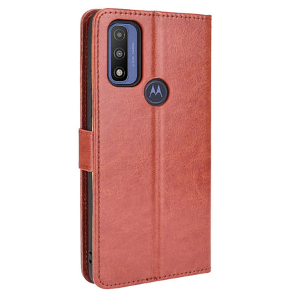 Stand Book Design Crazy Horse Texture PU Flip Folio Wallet Phone Case with Strap for Motorola G Pure