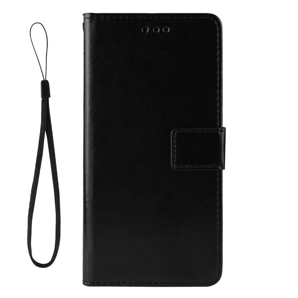 Stand Book Design Crazy Horse Texture PU Flip Folio Wallet Phone Case with Strap for Motorola G Pure