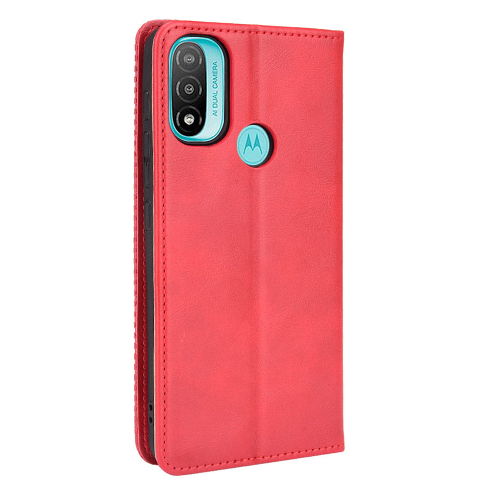 Practical Wallet Stand Cover Retro Textured Surface Anti-Drop Phone Leather Case for Motorola Moto E20