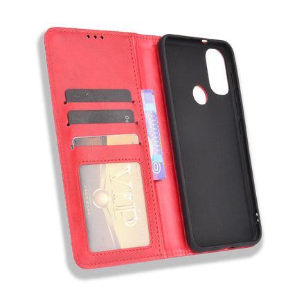 Practical Wallet Stand Cover Retro Textured Surface Anti-Drop Phone Leather Case for Motorola Moto E20