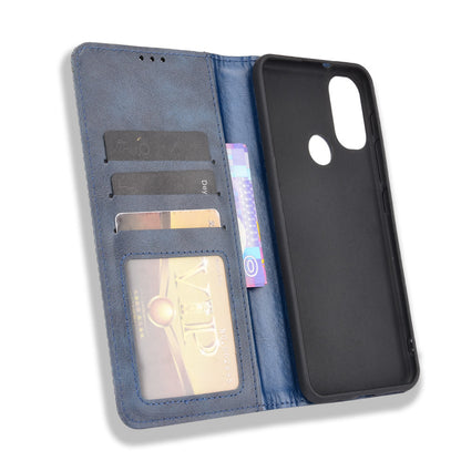 Practical Wallet Stand Cover Retro Textured Surface Anti-Drop Phone Leather Case for Motorola Moto E20