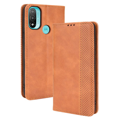 Practical Wallet Stand Cover Retro Textured Surface Anti-Drop Phone Leather Case for Motorola Moto E20