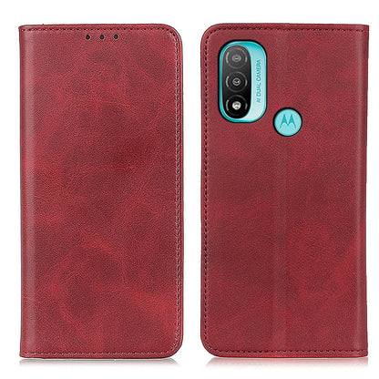 Stylish Split Leather Cover + TPU Inner Case Auto-absorbed Wallet Stand Feature Protective Cover for Motorola Moto E40/E20