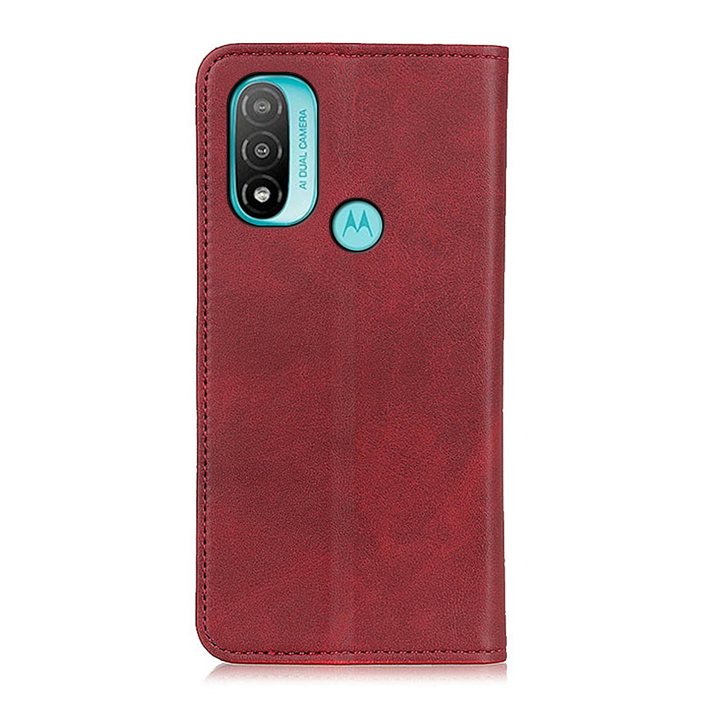 Stylish Split Leather Cover + TPU Inner Case Auto-absorbed Wallet Stand Feature Protective Cover for Motorola Moto E40/E20