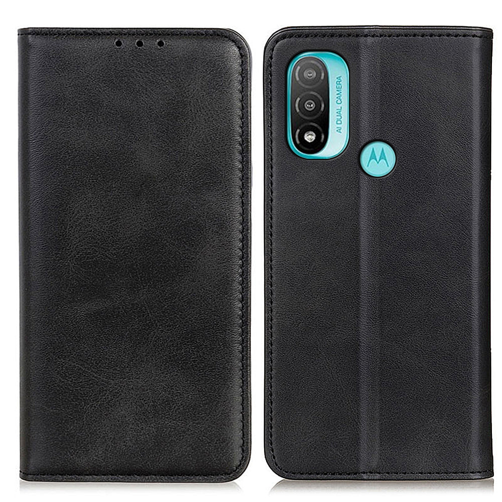 Stylish Split Leather Cover + TPU Inner Case Auto-absorbed Wallet Stand Feature Protective Cover for Motorola Moto E40/E20