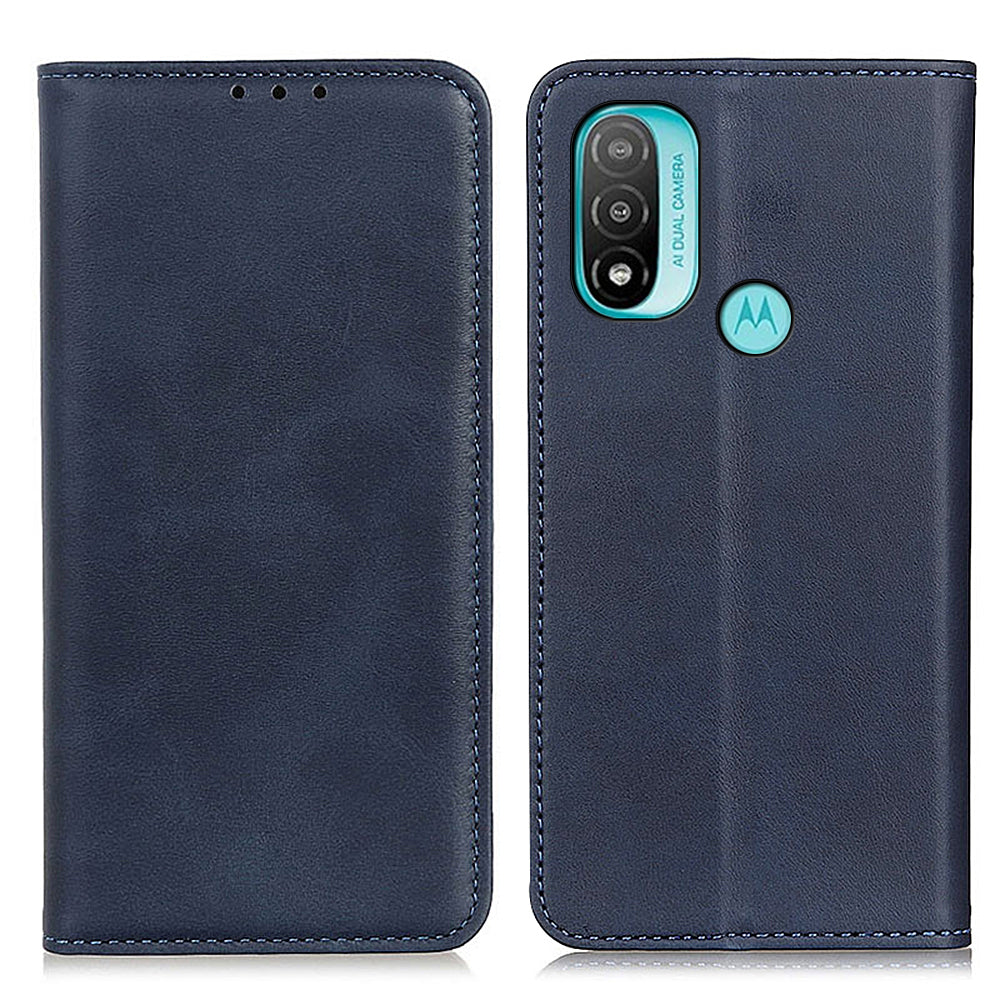 Stylish Split Leather Cover + TPU Inner Case Auto-absorbed Wallet Stand Feature Protective Cover for Motorola Moto E40/E20