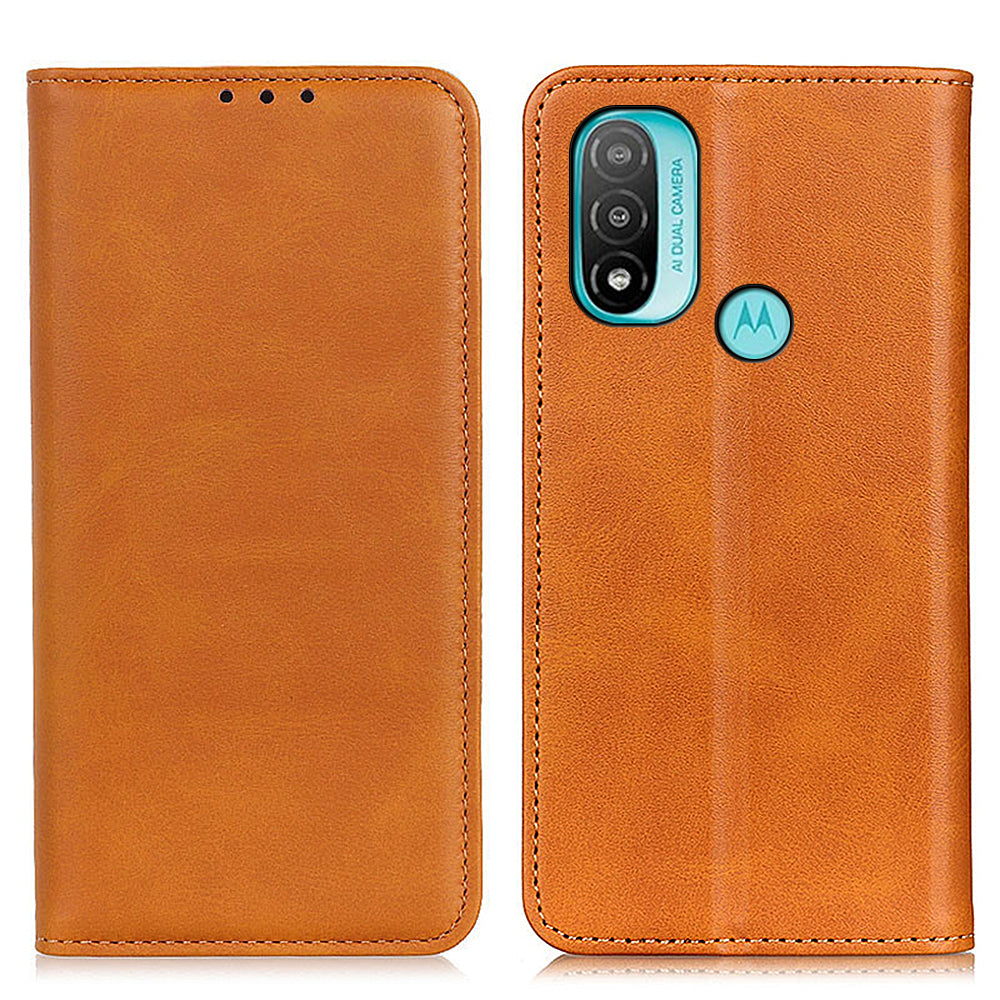 Stylish Split Leather Cover + TPU Inner Case Auto-absorbed Wallet Stand Feature Protective Cover for Motorola Moto E40/E20