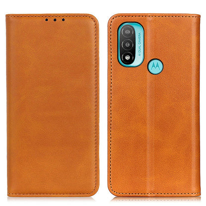 Stylish Split Leather Cover + TPU Inner Case Auto-absorbed Wallet Stand Feature Protective Cover for Motorola Moto E40/E20