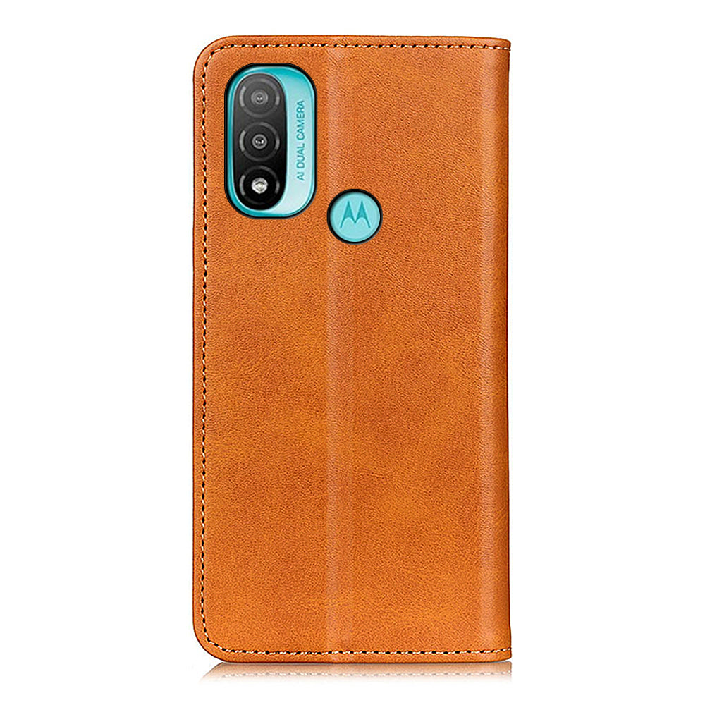 Stylish Split Leather Cover + TPU Inner Case Auto-absorbed Wallet Stand Feature Protective Cover for Motorola Moto E40/E20