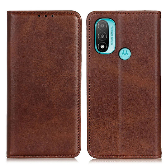 Stylish Split Leather Cover + TPU Inner Case Auto-absorbed Wallet Stand Feature Protective Cover for Motorola Moto E40/E20