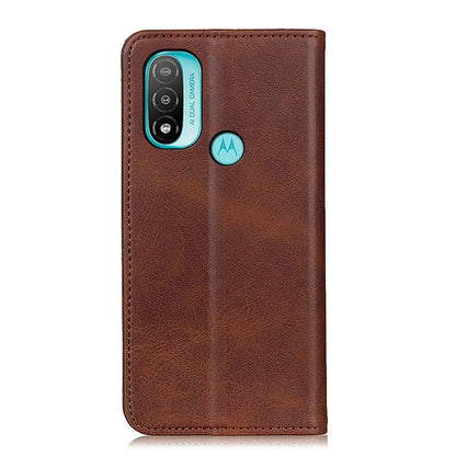 Stylish Split Leather Cover + TPU Inner Case Auto-absorbed Wallet Stand Feature Protective Cover for Motorola Moto E40/E20