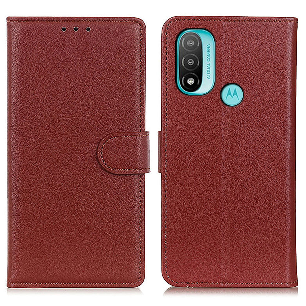 Litchi Texture PU Leather Phone Protective Case Cover with Wallet Stand for Motorola Moto E20/Moto E40