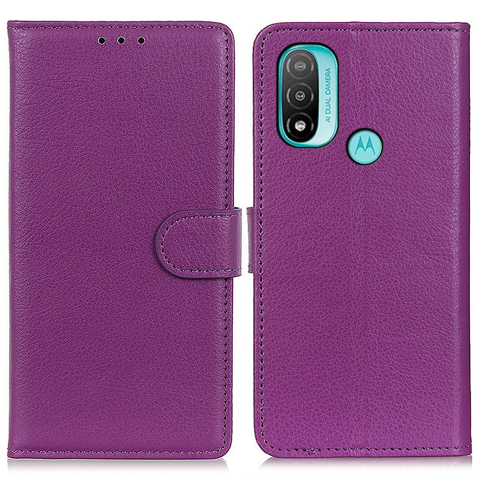 Litchi Texture PU Leather Phone Protective Case Cover with Wallet Stand for Motorola Moto E20/Moto E40