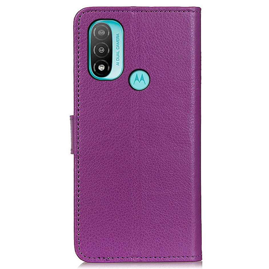 Litchi Texture PU Leather Phone Protective Case Cover with Wallet Stand for Motorola Moto E20/Moto E40