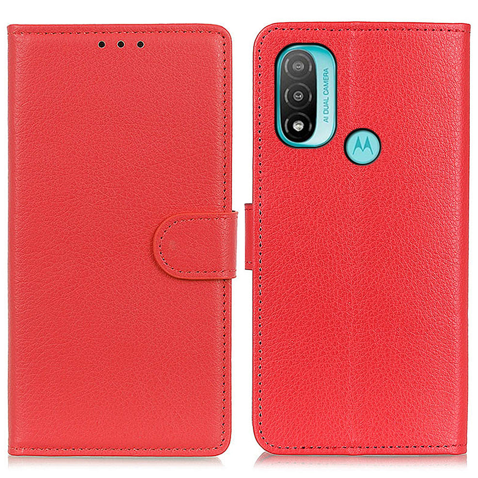 Litchi Texture PU Leather Phone Protective Case Cover with Wallet Stand for Motorola Moto E20/Moto E40