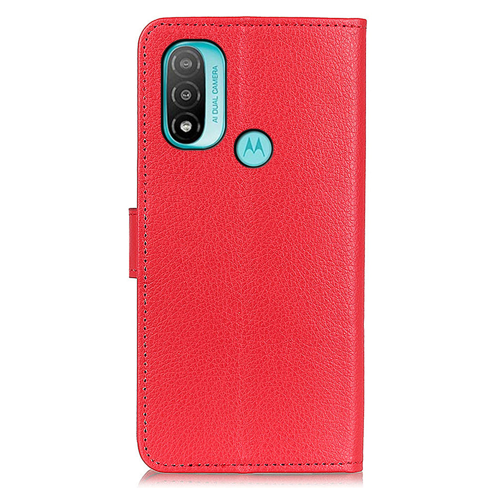 Litchi Texture PU Leather Phone Protective Case Cover with Wallet Stand for Motorola Moto E20/Moto E40