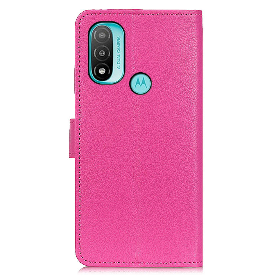 Litchi Texture PU Leather Phone Protective Case Cover with Wallet Stand for Motorola Moto E20/Moto E40