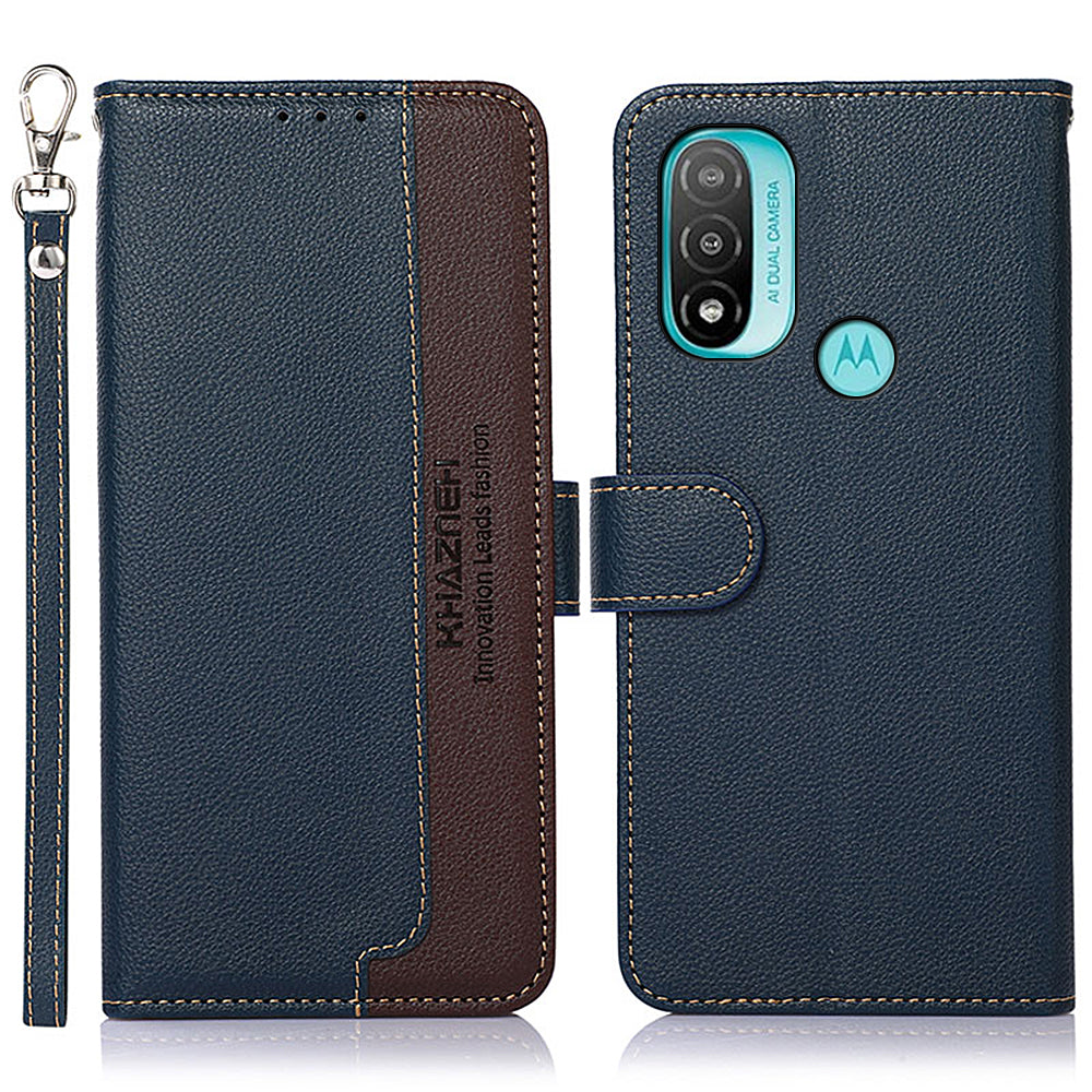 KHAZNEH RFID Blocking Anti-theft Swiping Litchi Texture Protective Leather Case Cover with Stand Wallet for Motorola Moto E20/E40