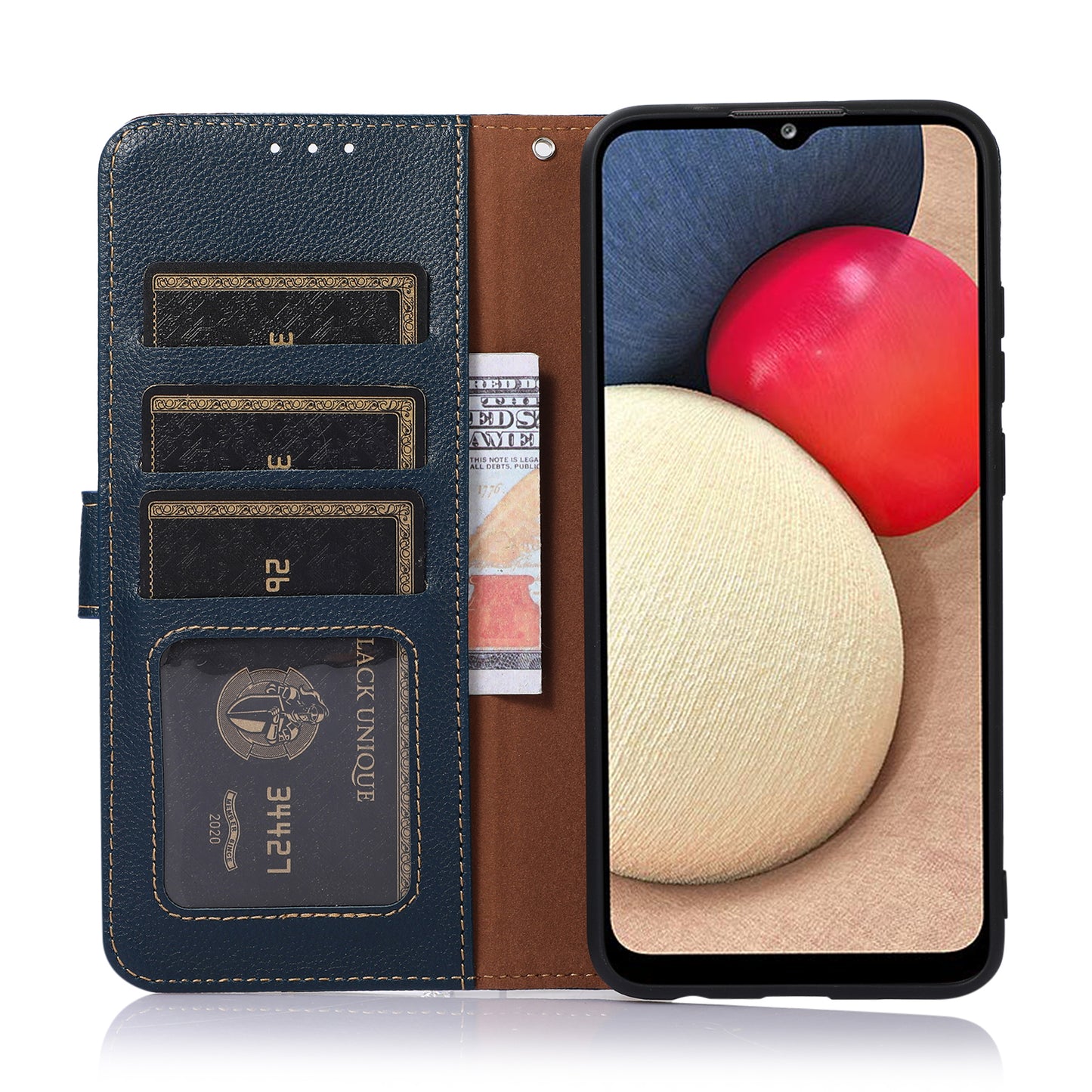 KHAZNEH RFID Blocking Anti-theft Swiping Litchi Texture Protective Leather Case Cover with Stand Wallet for Motorola Moto E20/E40