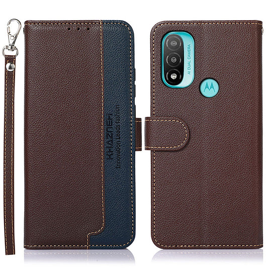 KHAZNEH RFID Blocking Anti-theft Swiping Litchi Texture Protective Leather Case Cover with Stand Wallet for Motorola Moto E20/E40