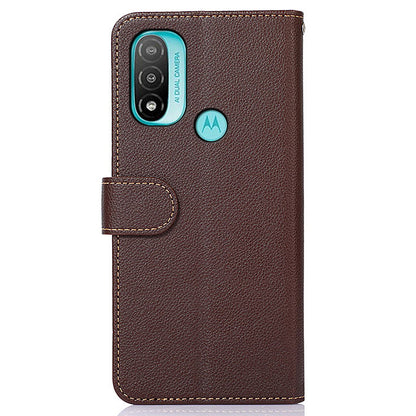 KHAZNEH RFID Blocking Anti-theft Swiping Litchi Texture Protective Leather Case Cover with Stand Wallet for Motorola Moto E20/E40