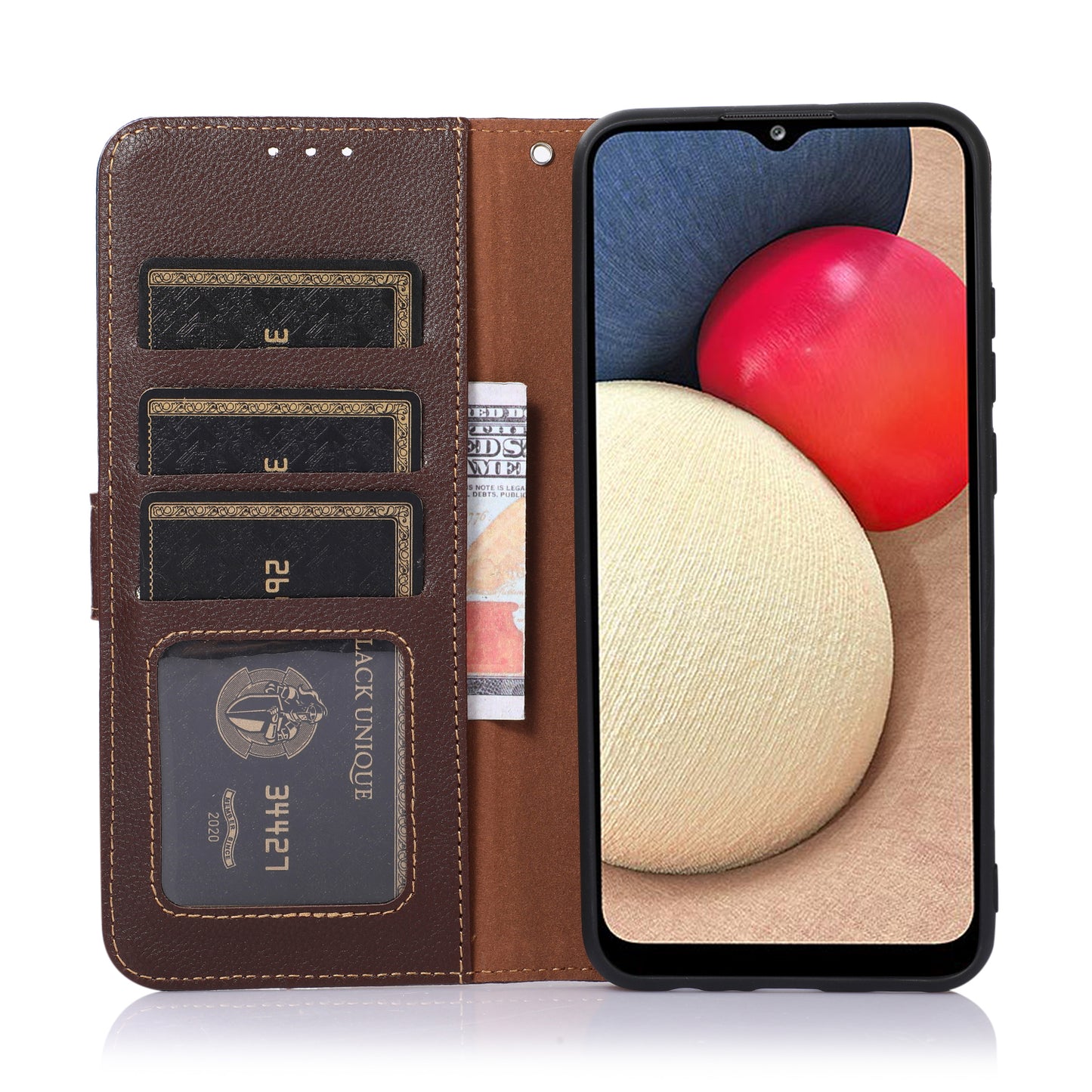 KHAZNEH RFID Blocking Anti-theft Swiping Litchi Texture Protective Leather Case Cover with Stand Wallet for Motorola Moto E20/E40